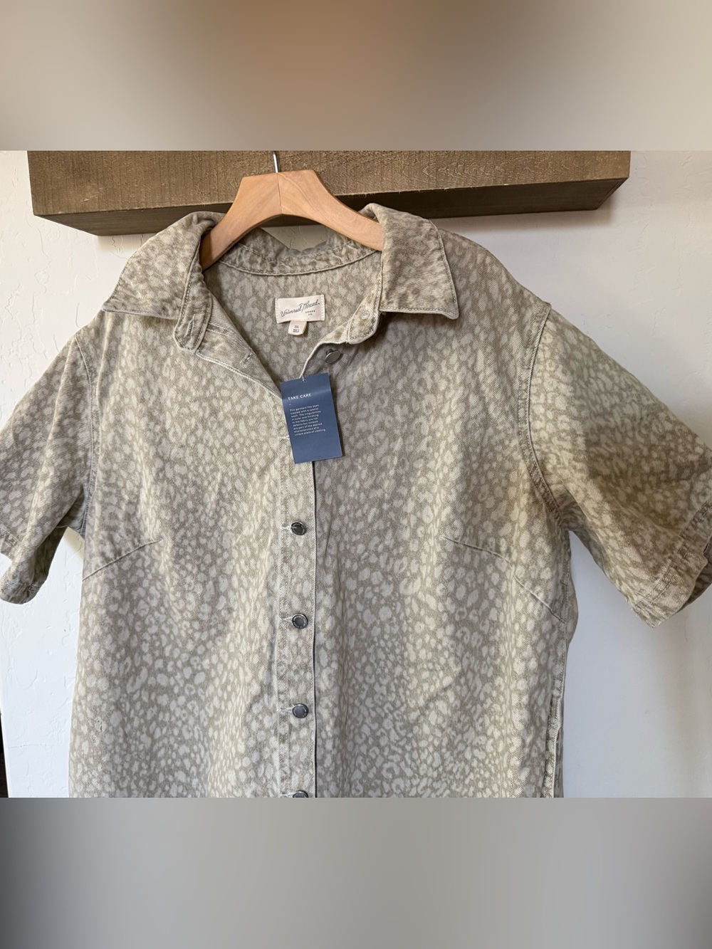 Universal Thread|Olive cream Leopard print denim button down shirt dress•••NWT - Picture 6 of 15